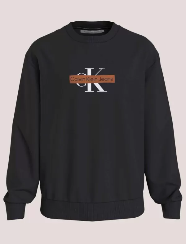 CALVIN KLEIN Sudadera Hombre Monologo Stencil Crew Neck Negro>Hombre Sudaderas